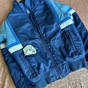 VTG SKITIQUE  Puffer Ski Men Jacket Coat Blue Striped Sz S, Blue